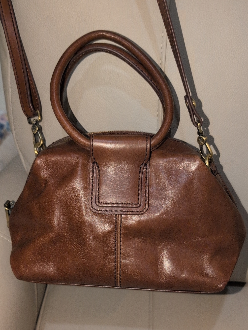 HOBO Shelia Satchel Small Brown Leather Bag With Removable Crossbody Strap